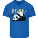 Kawaii Panda Bear Cute Mens V-Neck Cotton T-Shirt Royal Blue