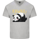 Kawaii Panda Bear Cute Mens V-Neck Cotton T-Shirt Sports Grey