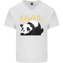 Kawaii Panda Bear Cute Mens V-Neck Cotton T-Shirt White