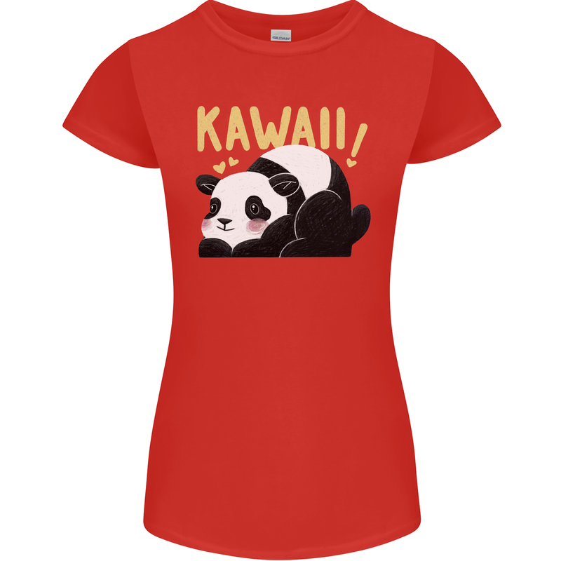 Kawaii Panda Bear Cute Womens Petite Cut T-Shirt Red