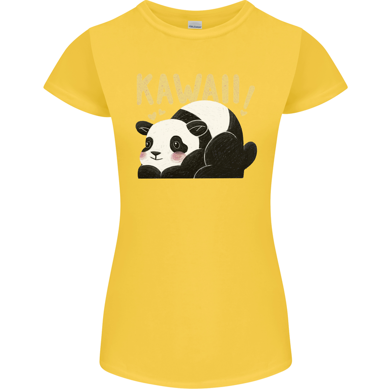 Kawaii Panda Bear Cute Womens Petite Cut T-Shirt Yellow