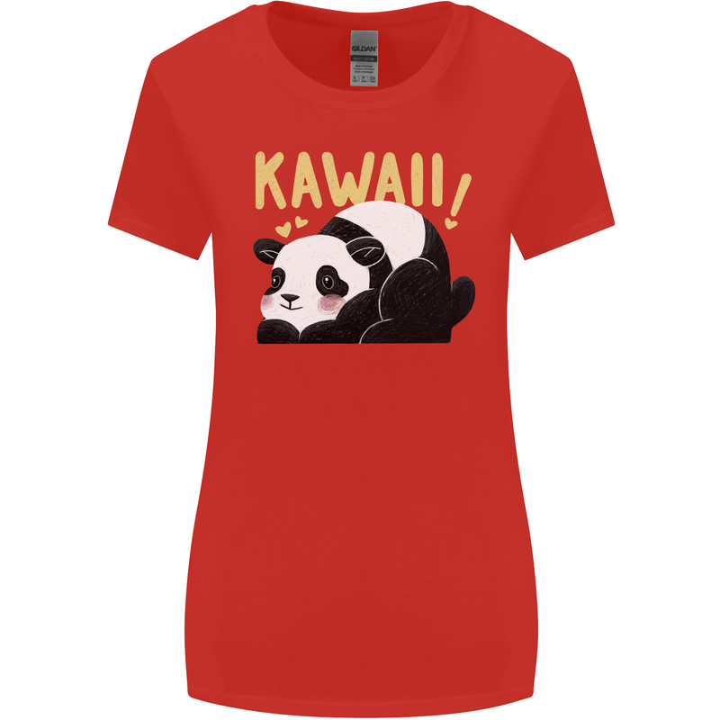 Kawaii Panda Bear Cute Womens Wider Cut T-Shirt Red