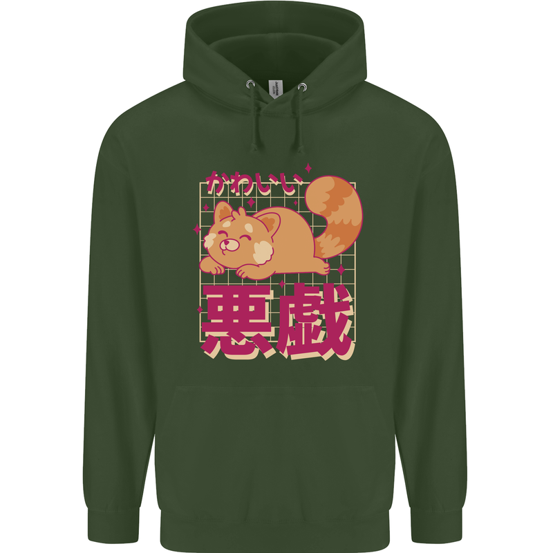 Kawaii Red Panda Japanese Cute Childrens Kids Hoodie Forest Green