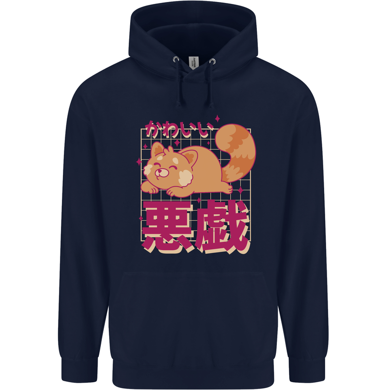 Kawaii Red Panda Japanese Cute Childrens Kids Hoodie Navy Blue