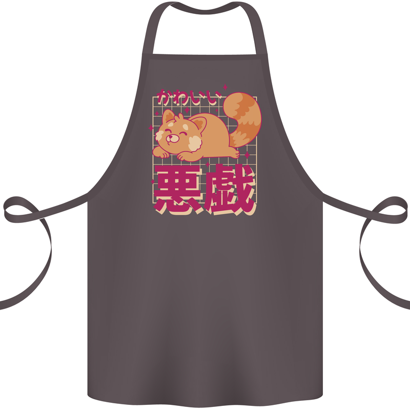 Kawaii Red Panda Japanese Cute Cotton Apron 100% Organic Dark Grey