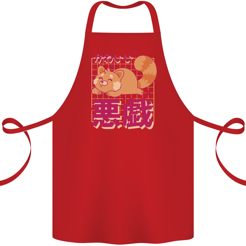 Kawaii Red Panda Japanese Cute Cotton Apron 100% Organic Red