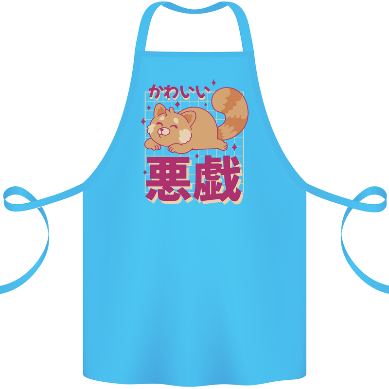 Kawaii Red Panda Japanese Cute Cotton Apron 100% Organic Turquoise