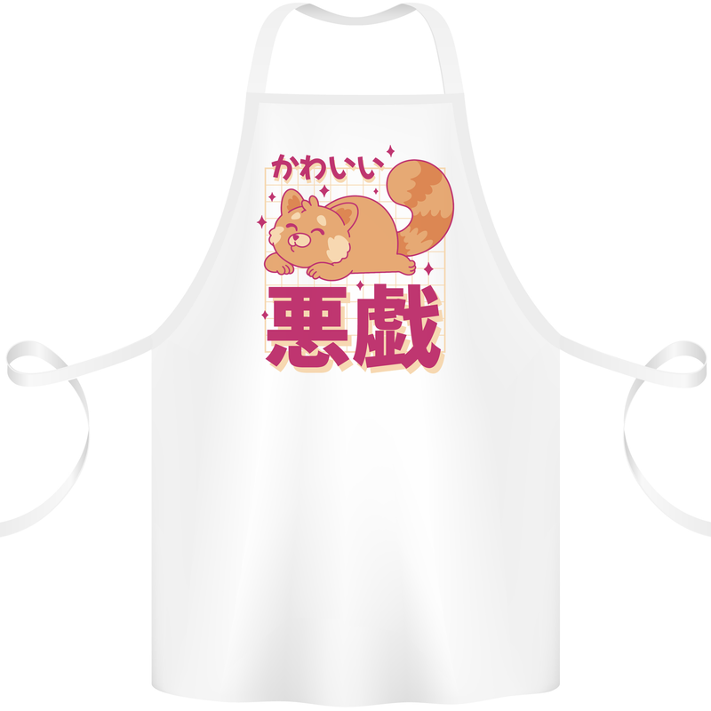 Kawaii Red Panda Japanese Cute Cotton Apron 100% Organic White