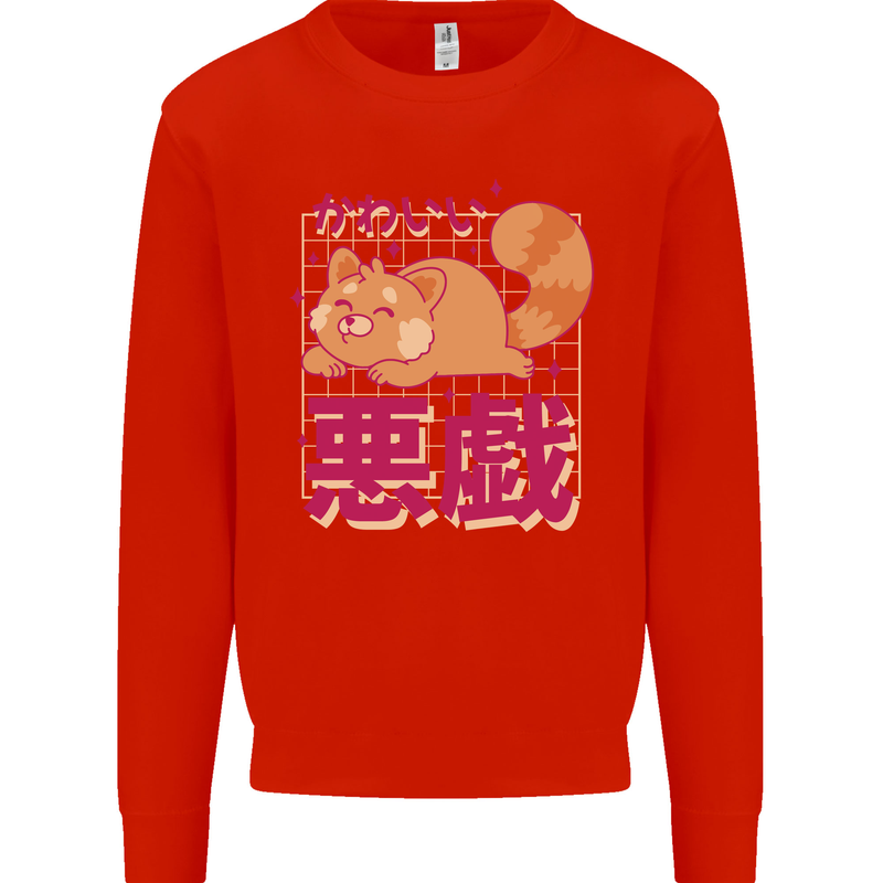 Kawaii Red Panda Japanese Cute Kids Sweatshirt Jumper Bright Red