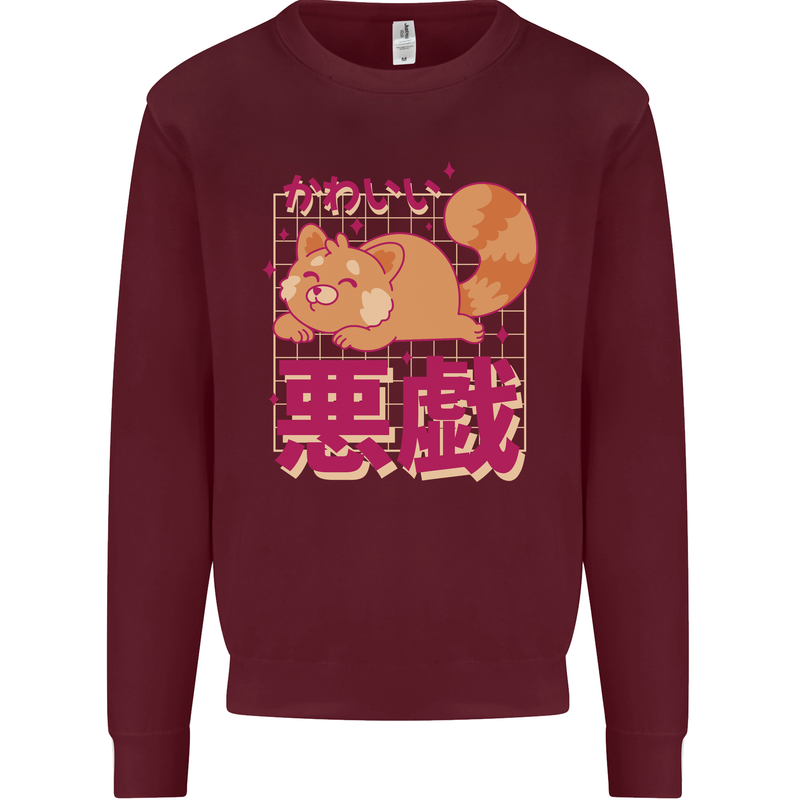 Kawaii Red Panda Japanese Cute Kids Sweatshirt Jumper Maroon