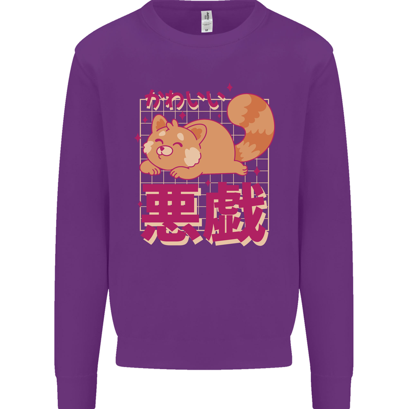 Kawaii Red Panda Japanese Cute Kids Sweatshirt Jumper Purple