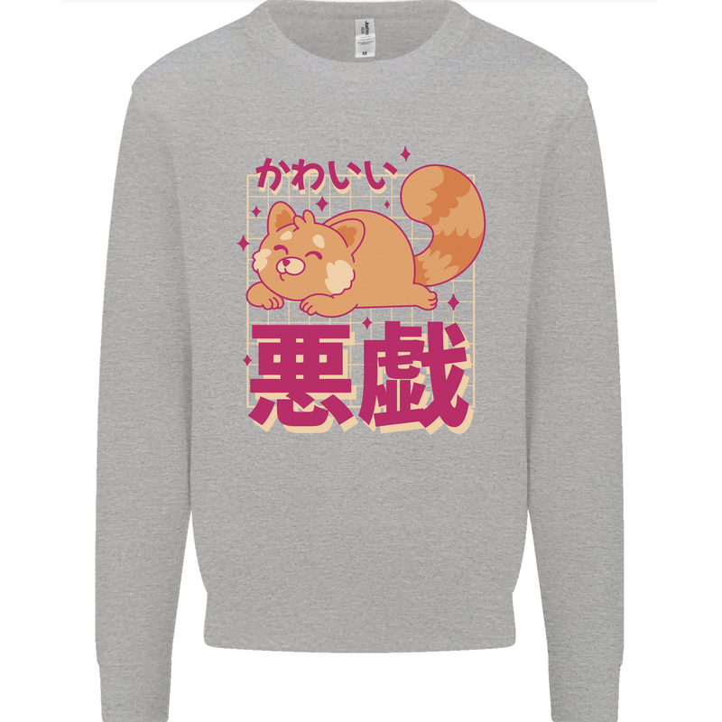 Kawaii Red Panda Japanese Cute Kids Sweatshirt Jumper Sports Grey