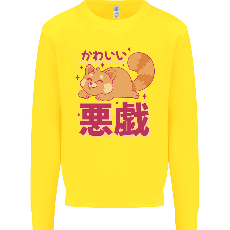 Kawaii Red Panda Japanese Cute Kids Sweatshirt Jumper Yellow
