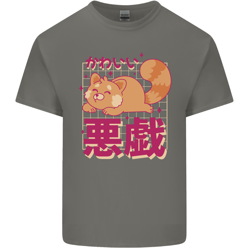 Kawaii Red Panda Japanese Cute Mens Cotton T-Shirt Tee Top Charcoal