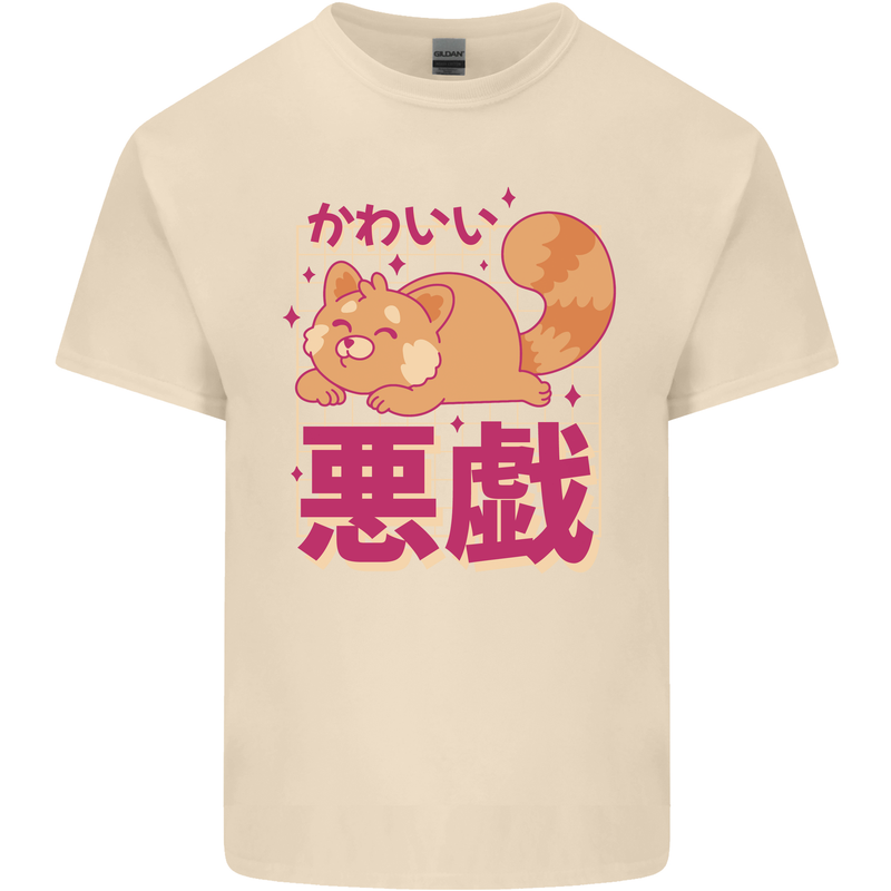 Kawaii Red Panda Japanese Cute Mens Cotton T-Shirt Tee Top Natural