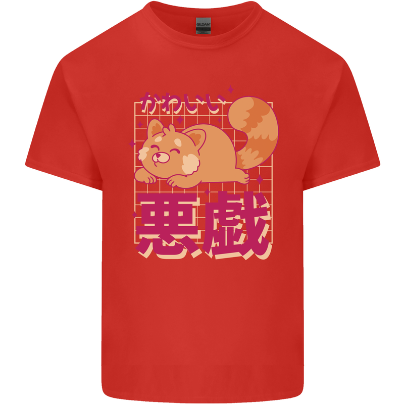 Kawaii Red Panda Japanese Cute Mens Cotton T-Shirt Tee Top Red