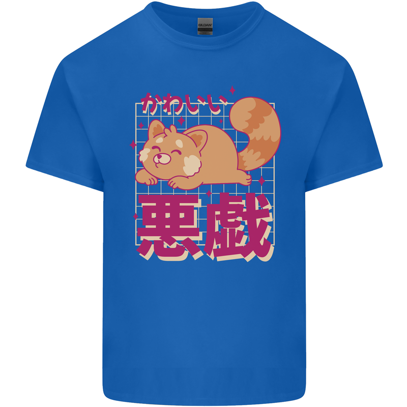 Kawaii Red Panda Japanese Cute Mens Cotton T-Shirt Tee Top Royal Blue