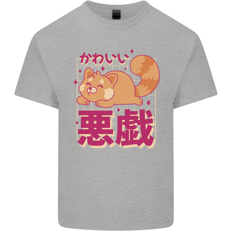 Kawaii Red Panda Japanese Cute Mens Cotton T-Shirt Tee Top Sports Grey