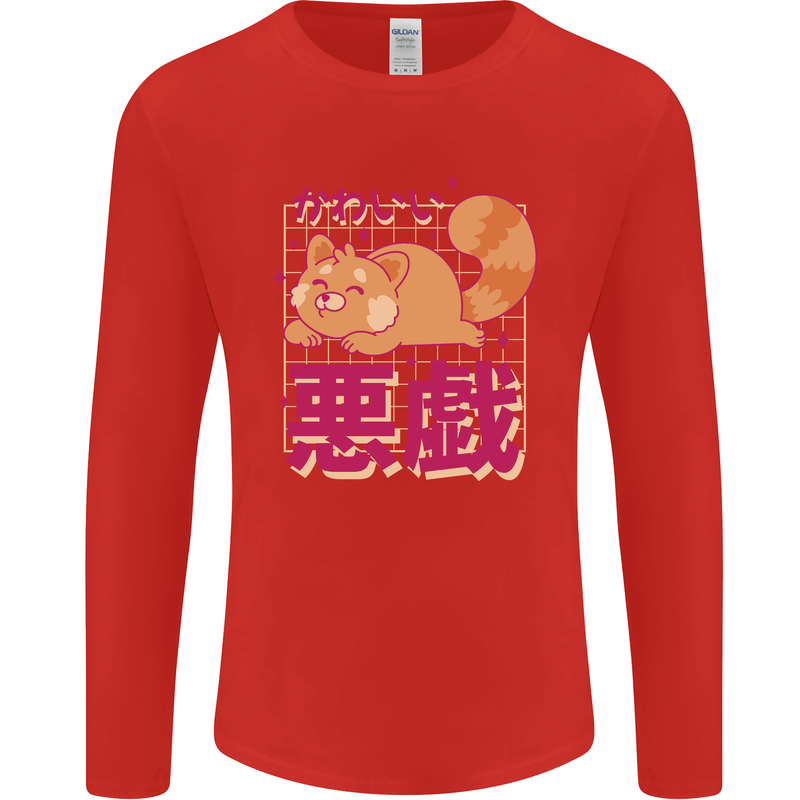 Kawaii Red Panda Japanese Cute Mens Long Sleeve T-Shirt Red