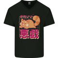 Kawaii Red Panda Japanese Cute Mens V-Neck Cotton T-Shirt Black