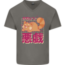 Kawaii Red Panda Japanese Cute Mens V-Neck Cotton T-Shirt Charcoal