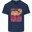 Kawaii Red Panda Japanese Cute Mens V-Neck Cotton T-Shirt Navy Blue
