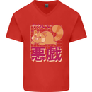 Kawaii Red Panda Japanese Cute Mens V-Neck Cotton T-Shirt Red