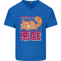 Kawaii Red Panda Japanese Cute Mens V-Neck Cotton T-Shirt Royal Blue