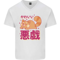 Kawaii Red Panda Japanese Cute Mens V-Neck Cotton T-Shirt White