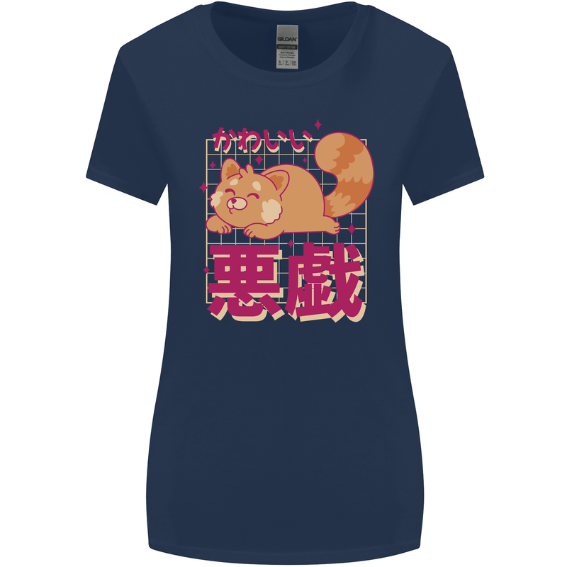 Kawaii Red Panda Japanese Cute Womens Wider Cut T-Shirt Navy Blue