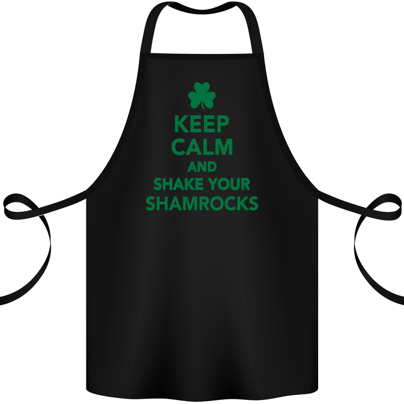 Keep Calm & Shamrocks St. Patrick's Day Cotton Apron 100% Organic Black