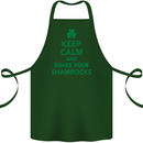 Keep Calm & Shamrocks St. Patrick's Day Cotton Apron 100% Organic Forest Green
