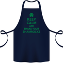Keep Calm & Shamrocks St. Patrick's Day Cotton Apron 100% Organic Navy Blue