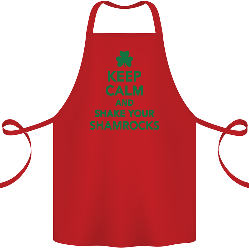 Keep Calm & Shamrocks St. Patrick's Day Cotton Apron 100% Organic Red