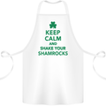 Keep Calm & Shamrocks St. Patrick's Day Cotton Apron 100% Organic White