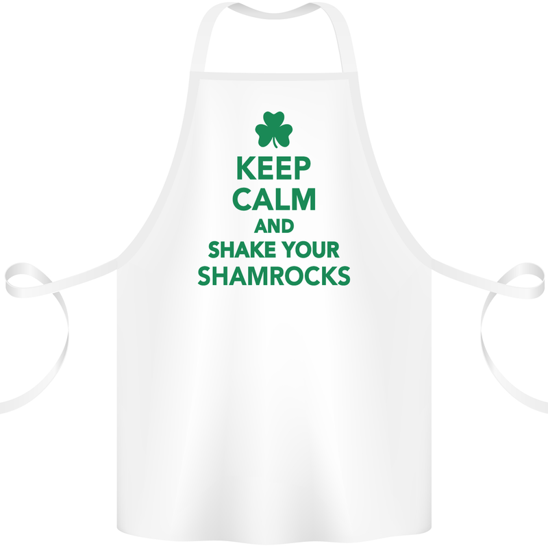 Keep Calm & Shamrocks St. Patrick's Day Cotton Apron 100% Organic White