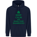 Keep Calm & Shamrocks St. Patrick's Day Mens 80% Cotton Hoodie Navy Blue