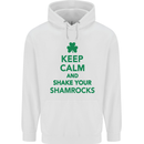 Keep Calm & Shamrocks St. Patrick's Day Mens 80% Cotton Hoodie White