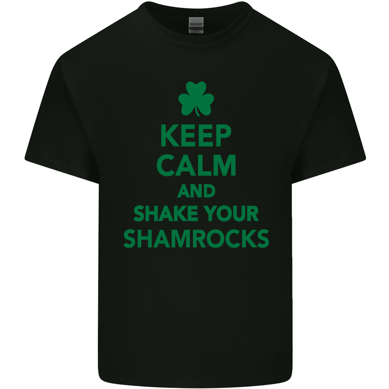 Keep Calm & Shamrocks St. Patrick's Day Mens Cotton T-Shirt Tee Top Black