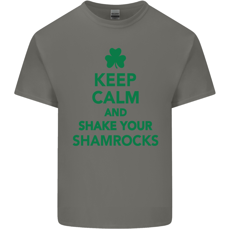 Keep Calm & Shamrocks St. Patrick's Day Mens Cotton T-Shirt Tee Top Charcoal