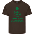 Keep Calm & Shamrocks St. Patrick's Day Mens Cotton T-Shirt Tee Top Dark Chocolate