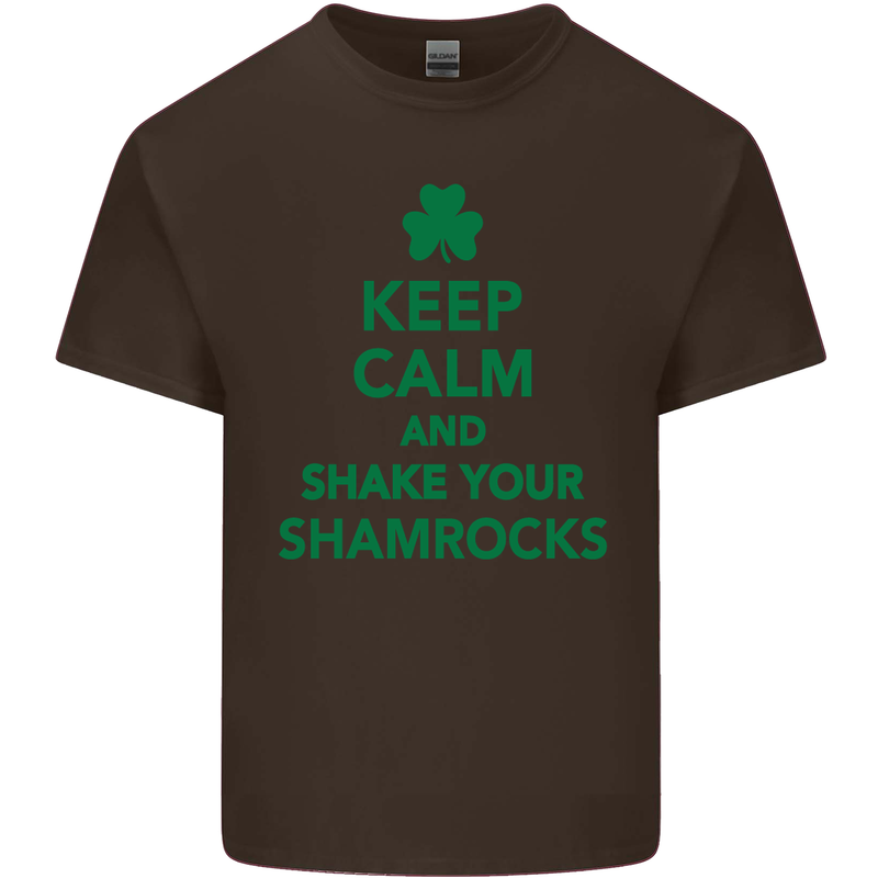 Keep Calm & Shamrocks St. Patrick's Day Mens Cotton T-Shirt Tee Top Dark Chocolate
