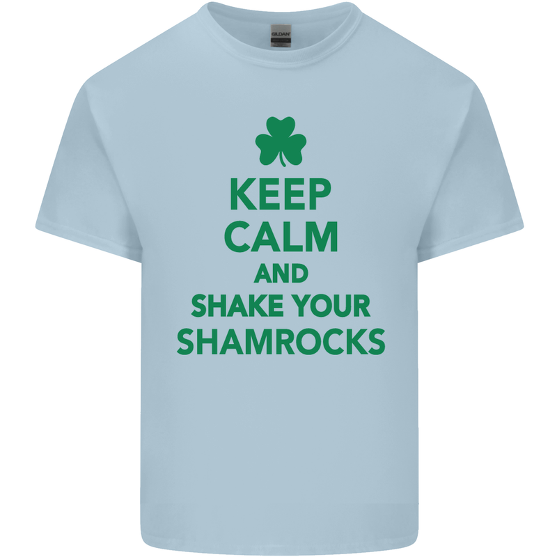 Keep Calm & Shamrocks St. Patrick's Day Mens Cotton T-Shirt Tee Top Light Blue