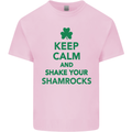 Keep Calm & Shamrocks St. Patrick's Day Mens Cotton T-Shirt Tee Top Light Pink