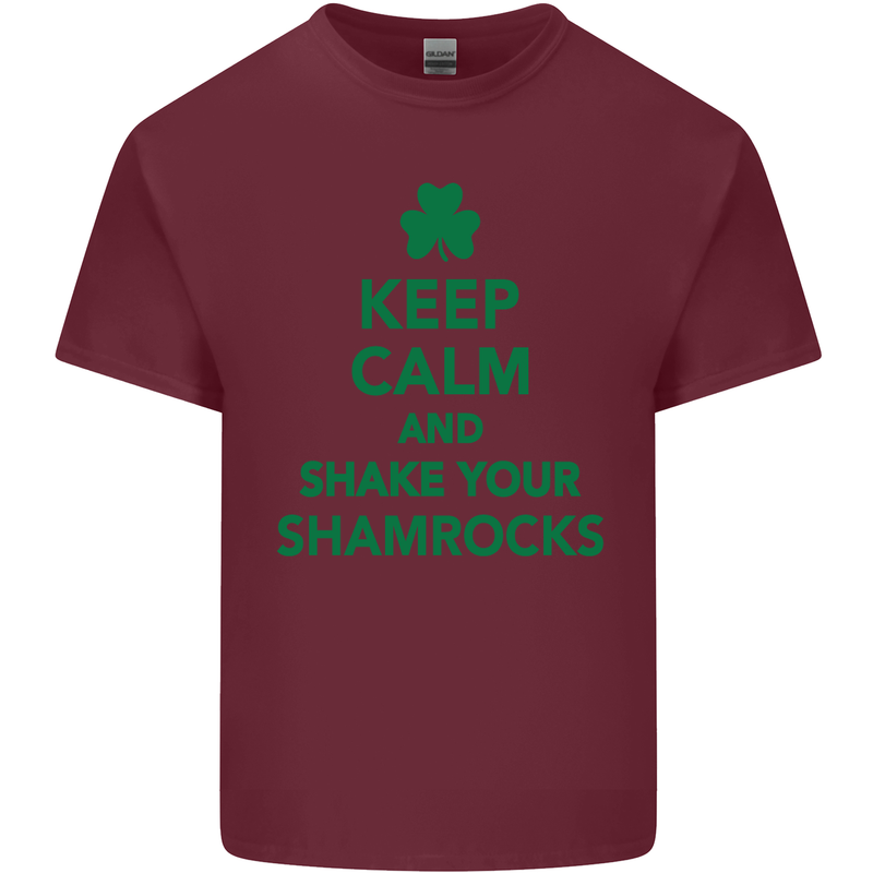 Keep Calm & Shamrocks St. Patrick's Day Mens Cotton T-Shirt Tee Top Maroon
