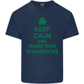 Keep Calm & Shamrocks St. Patrick's Day Mens Cotton T-Shirt Tee Top Navy Blue