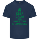 Keep Calm & Shamrocks St. Patrick's Day Mens Cotton T-Shirt Tee Top Navy Blue