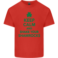 Keep Calm & Shamrocks St. Patrick's Day Mens Cotton T-Shirt Tee Top Red
