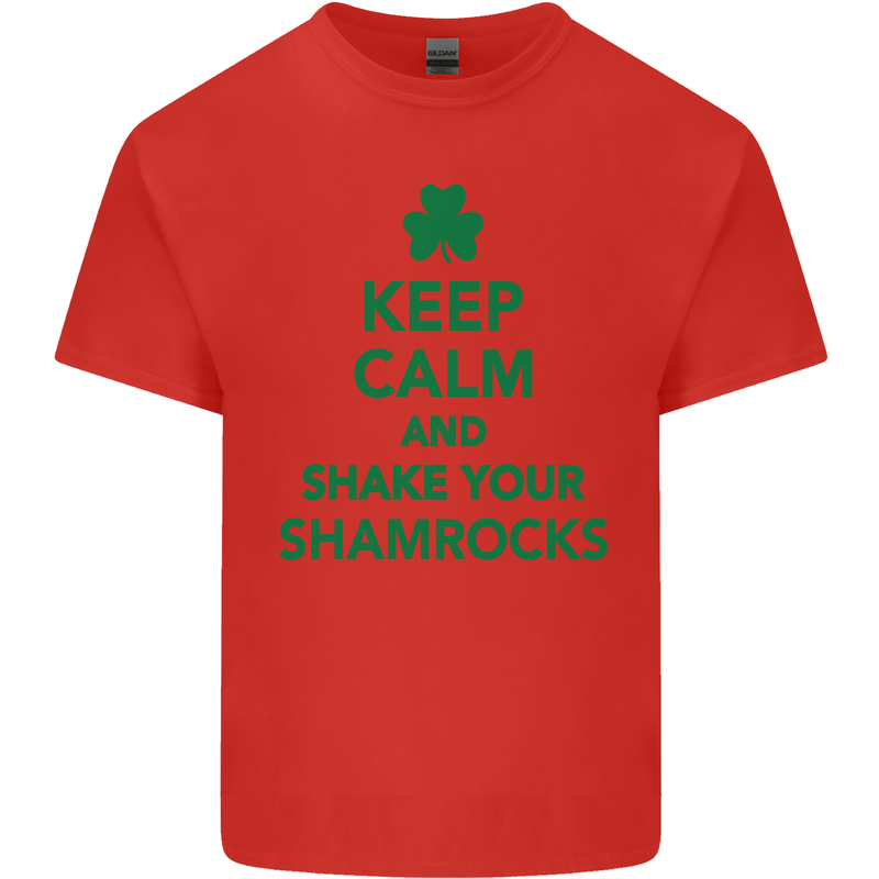 Keep Calm & Shamrocks St. Patrick's Day Mens Cotton T-Shirt Tee Top Red