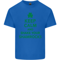 Keep Calm & Shamrocks St. Patrick's Day Mens Cotton T-Shirt Tee Top Royal Blue